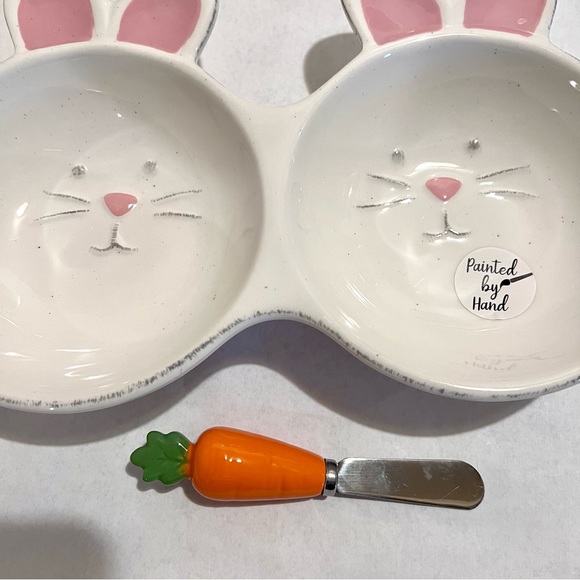 Lang Easter Bunny Ceramic Dip/Spread Bowls with Spreader Knife White/Pink #2 - Picture 8 of 11